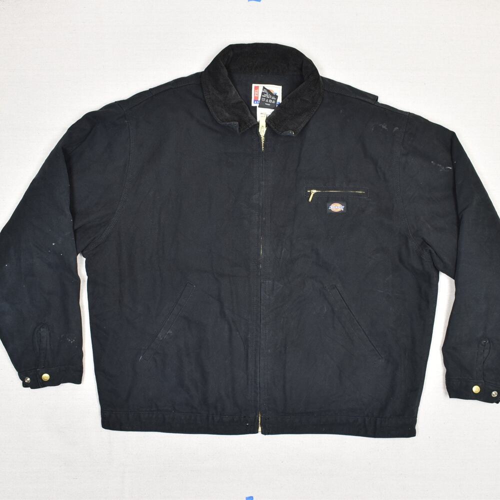 Dickies Men Detroit Bomber Jacket Cotton Black Sz 2XL Blanket Lined Work Stained - Picture 1 of 8
